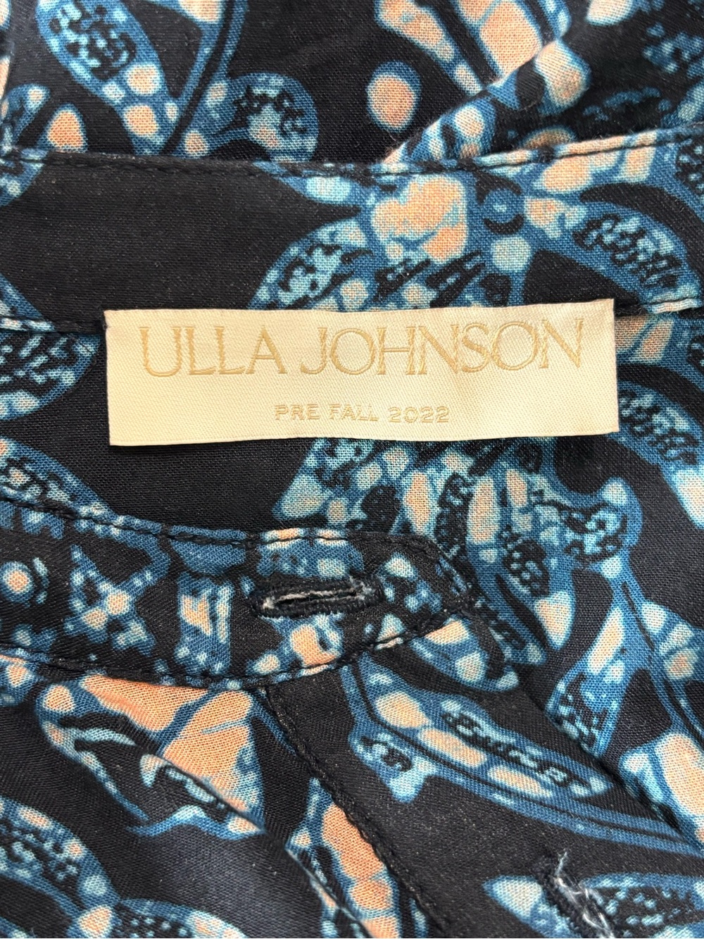 Ulla Johnson Agadir Midi Dress S Navy Batik Floral Button Front Tie Coverup